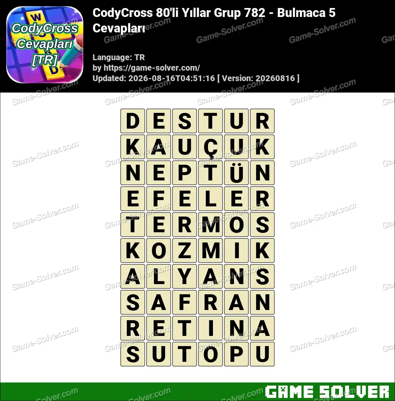 CodyCross 80’li Yıllar Grup 782 – Bulmaca 5 Cevapları